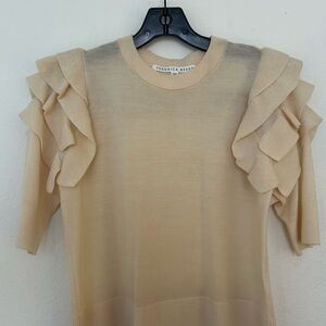 Veronica Beard Beige Ruffle Sleeve Knit Top